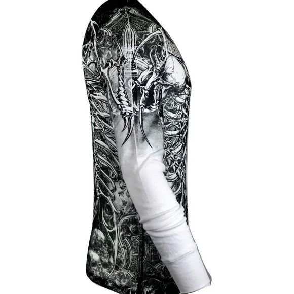 Xtreme Couture by Affliction Men's Thermal Shirt CATACOMBS Skull Biker White - Picture 6 of 7